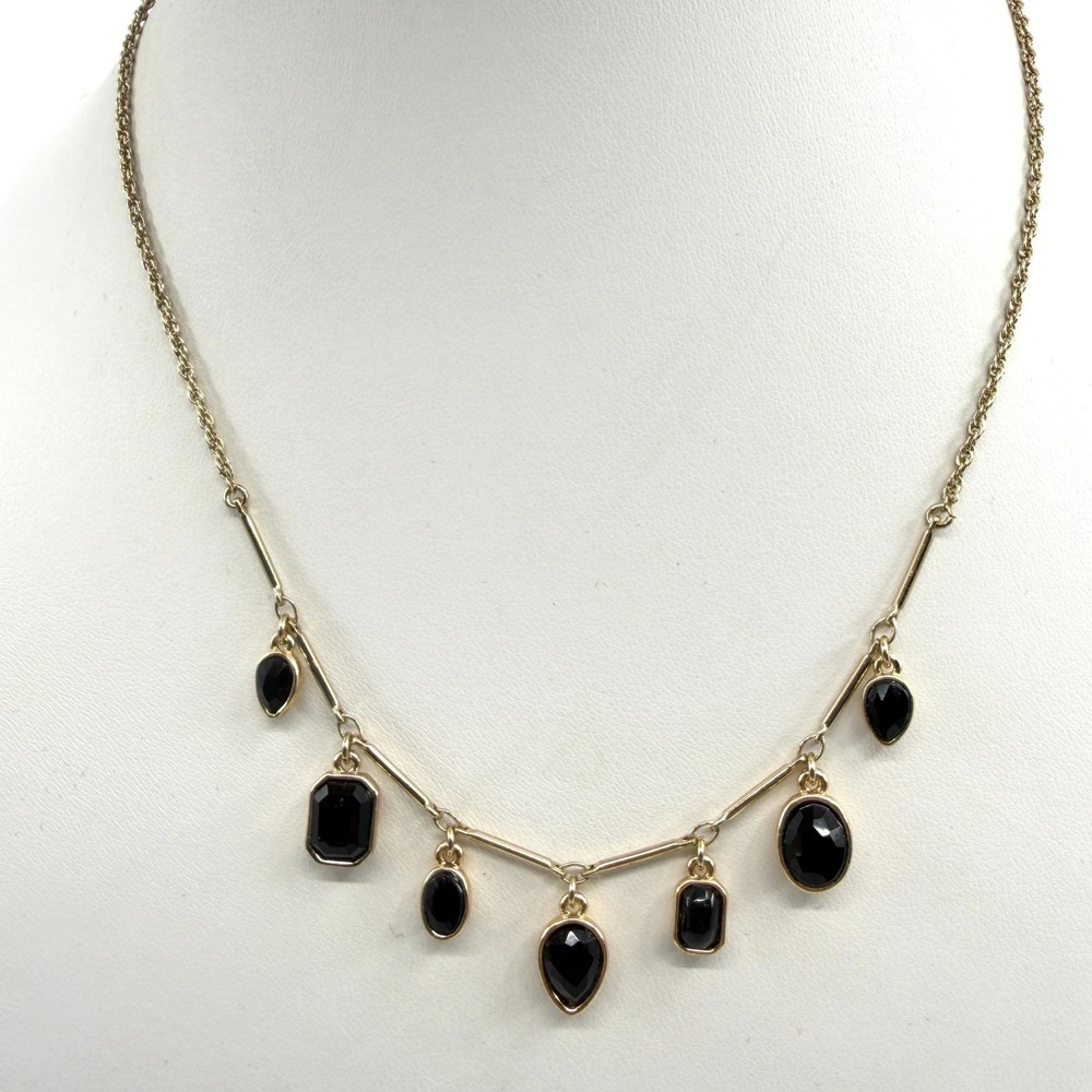 Y2K Elegant Gold Tone Black Onyx Style Dangle Charm Necklace Statement Boho Gift